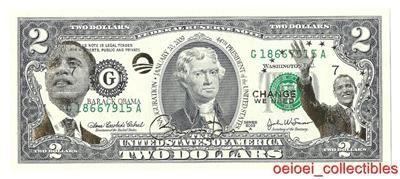 President Obama 2 Dollar Bill 01/20/2009 44th Auto Mint  