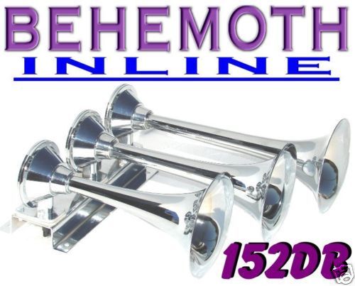 BEHEMOTH INLINE TRIPLE TRUMPET CHROME TRAIN AIR HORN  