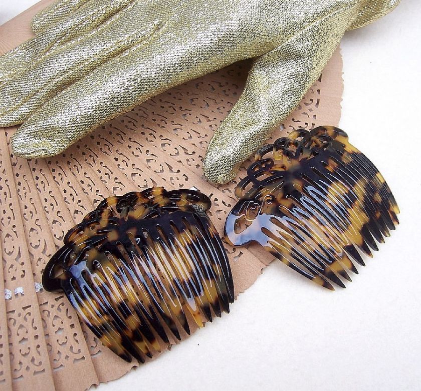   OF TWO FRANCE LUXE FAUX TORTOISESHELL (TOKYO) SIDE HAIR COMBS, 1990s