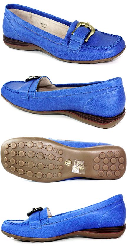 Blue Leather Metal Buckle Flat Dress Shoes Size 9  