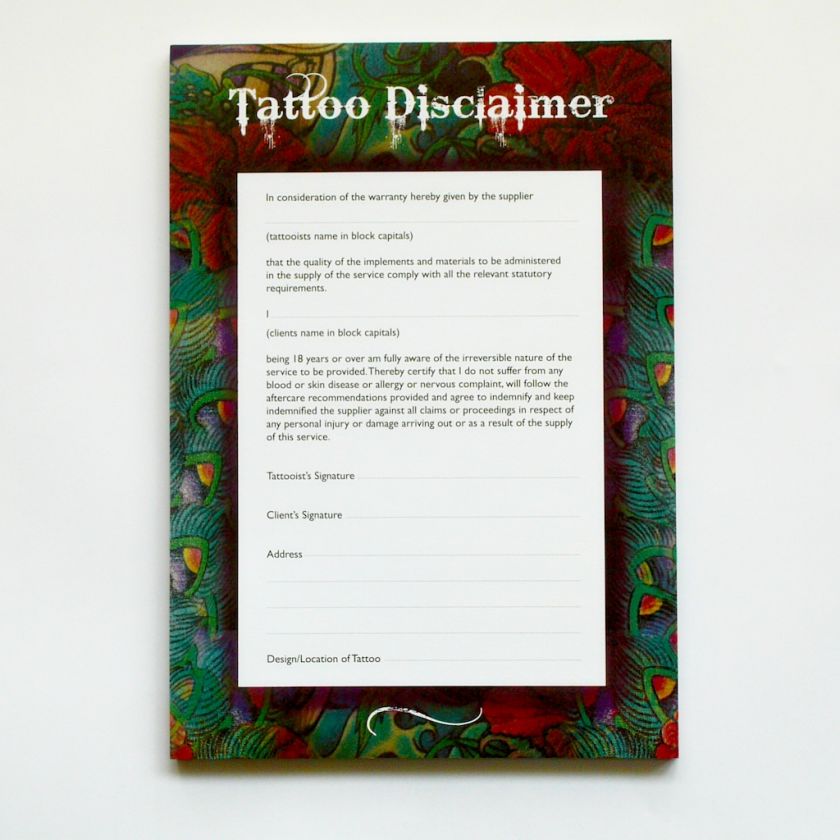 Tattoo Tattooist Disclaimer Pad for the Studio   tattooing   Required 