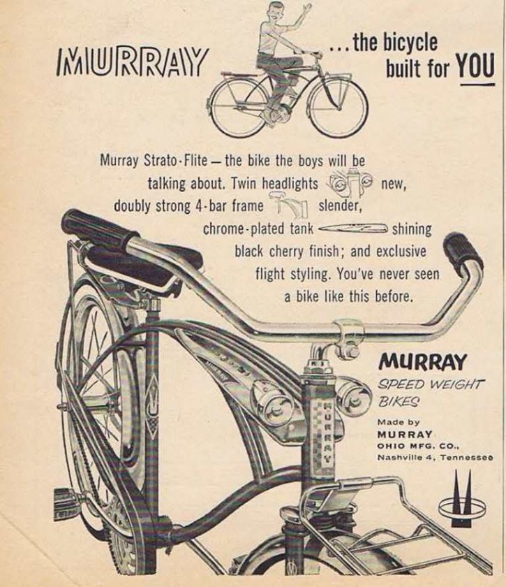 1958 MURRAY STRATO FLITE BIKE BICYCLE BOYS PRINT AD MFG  