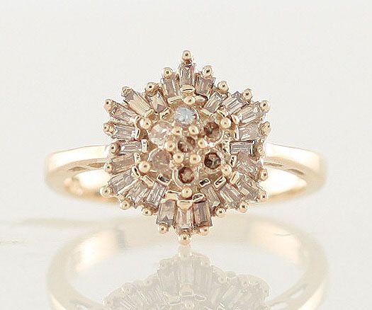 10k Gold .65ct Champagne Diamond Cluster Cocktail Ring Size 6 No 