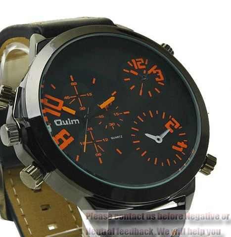 CoolNew Sport Mens Dual Two Time Zone Watch Wristwatch Leather Strap 