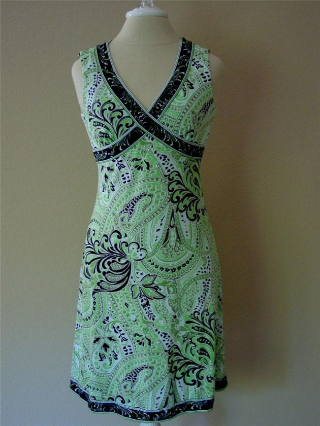   Levine Empire Dress Green Paisley Print Jersey Knit Mint 2P 2 4  