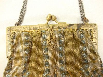 Antique Micro Beaded purse Brass Frame Made in France  