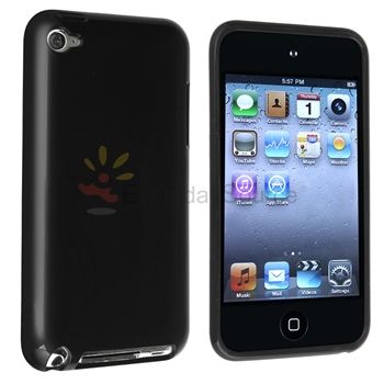 For iPod touch 4 4th G Glossy Black TPU Gel Skin Soft Case Cover 