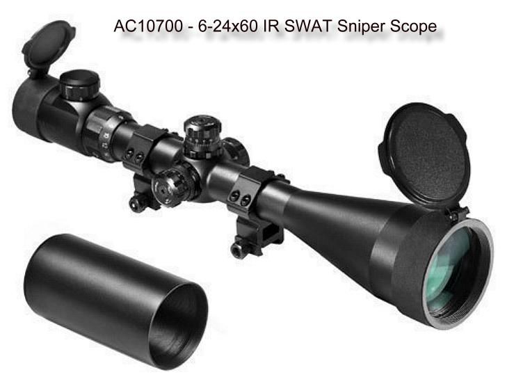 Barska SWAT Tactical 6 24X60 IR Rifle Scope w rings & sunshade AC10700 