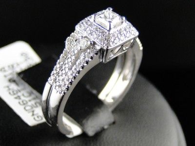 14K WHITE GOLD DIAMOND PRINCESS CUT ENGAGEMENT WEDDING RING BAND 