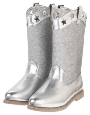 4th of JULY~STAR GLITTER~SILVER BOOTS 9~NWT~Gymboree  