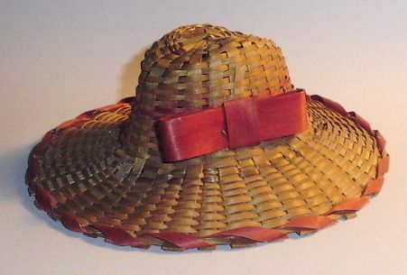 Antique Red & Natural SRAW DOLL HAT  