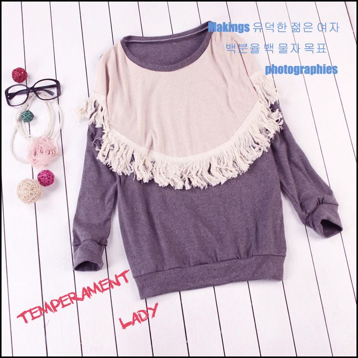 New womens casual tassels Loose Top 641H Shirt Blouse  
