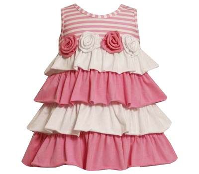   Jean Girls Pink White Stripe Rosette Flower Spring Summer Sun Dress 4T