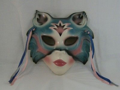 VINTAGE CLAY ART CAT WOMAN PORCELAIN WALL MASK WINE TEAL  