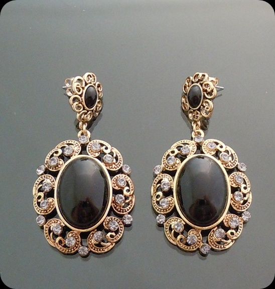 Antique Victorian Gray Crystal Black Chandelier Earring  
