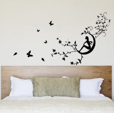  Beautiful Girl On the Moon Butterfly Flower Wall Sticker Decal  